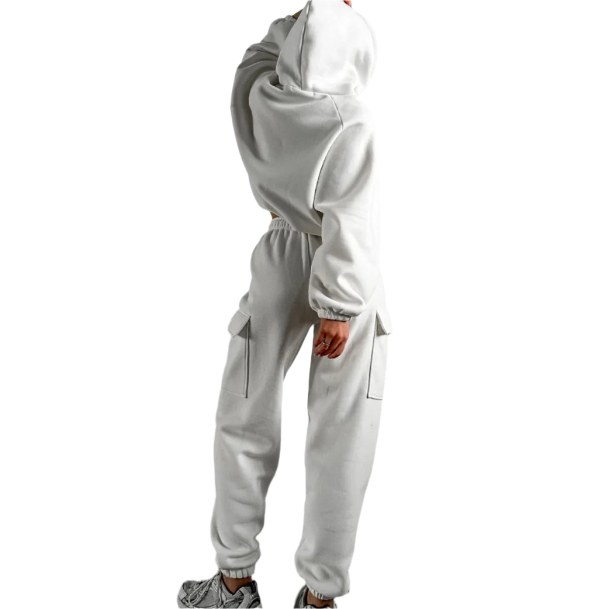 Women's jogger hoodie set in light gray with a comfortable fit and stylish design for casual wear