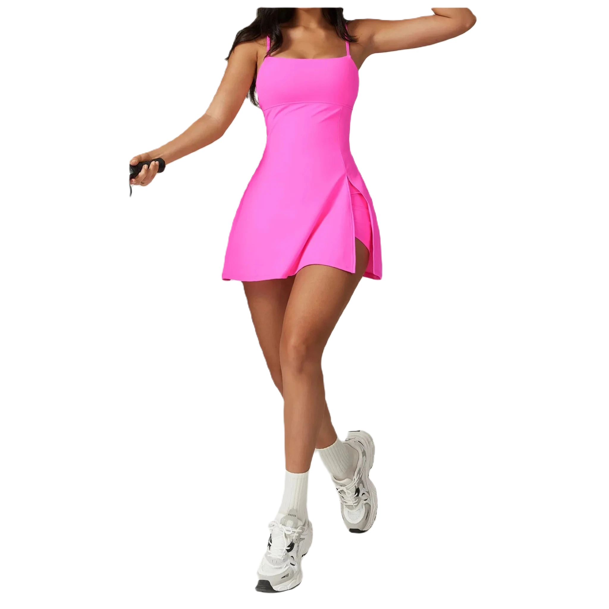 Xooie Fit women's pickleball dress in vibrant pink with stylish side slits for active performance