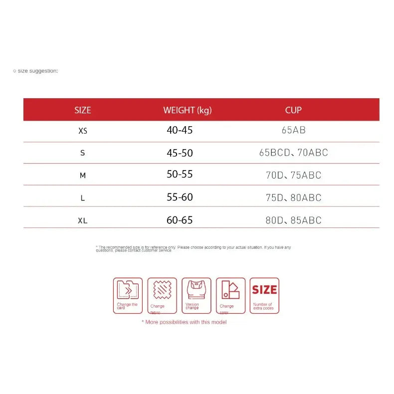 Size chart for Xooie Fit women's pickleball dress showing weight and cup sizes for each size