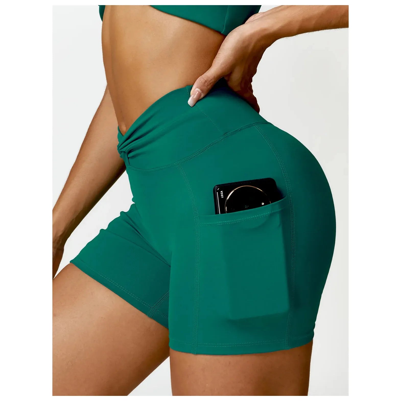 Xooie Fit women's two-piece workout set with high-waisted shorts featuring a convenient pocket