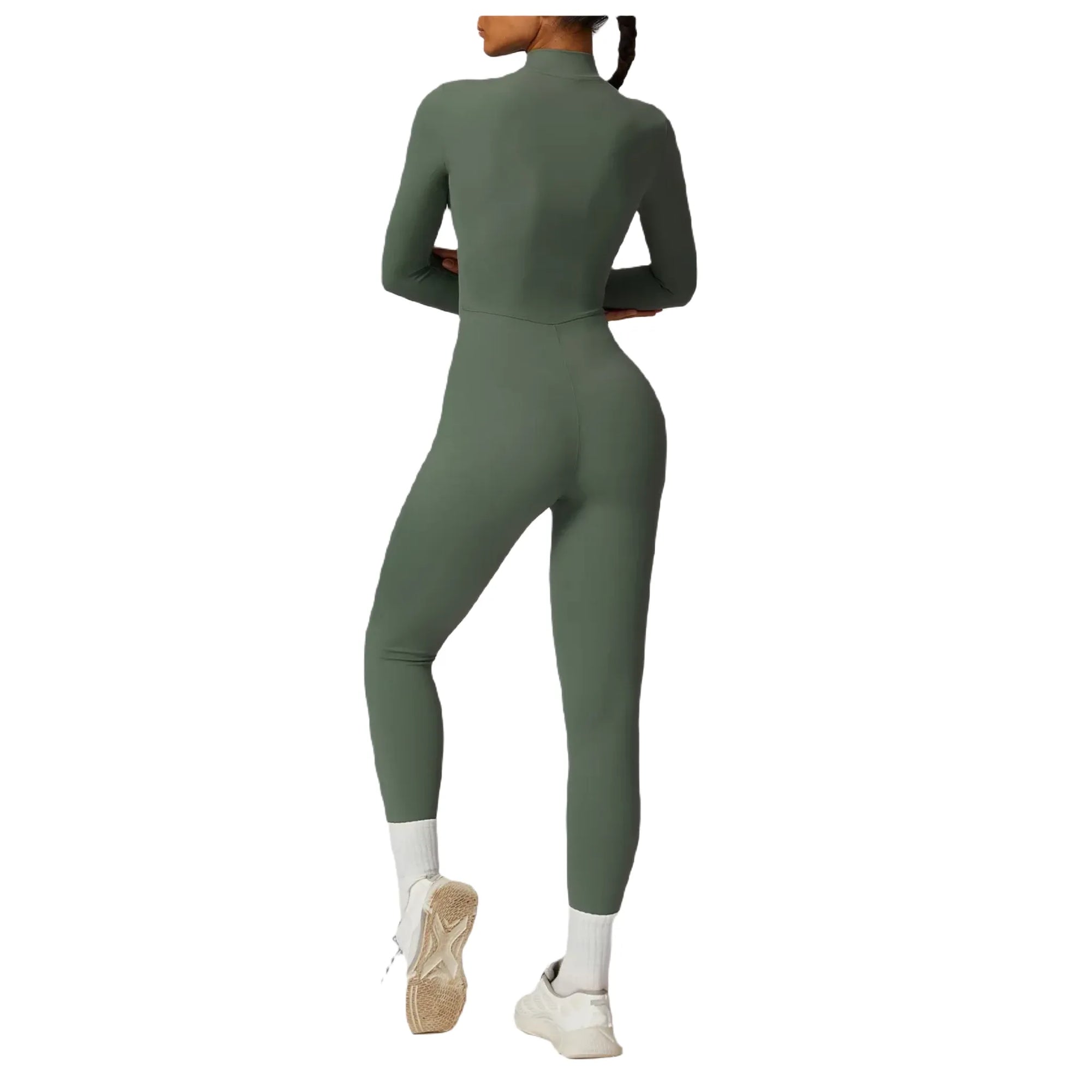 Xooie Fit women's zippered workout jumpsuit in green, perfect for activewear and fitness routines