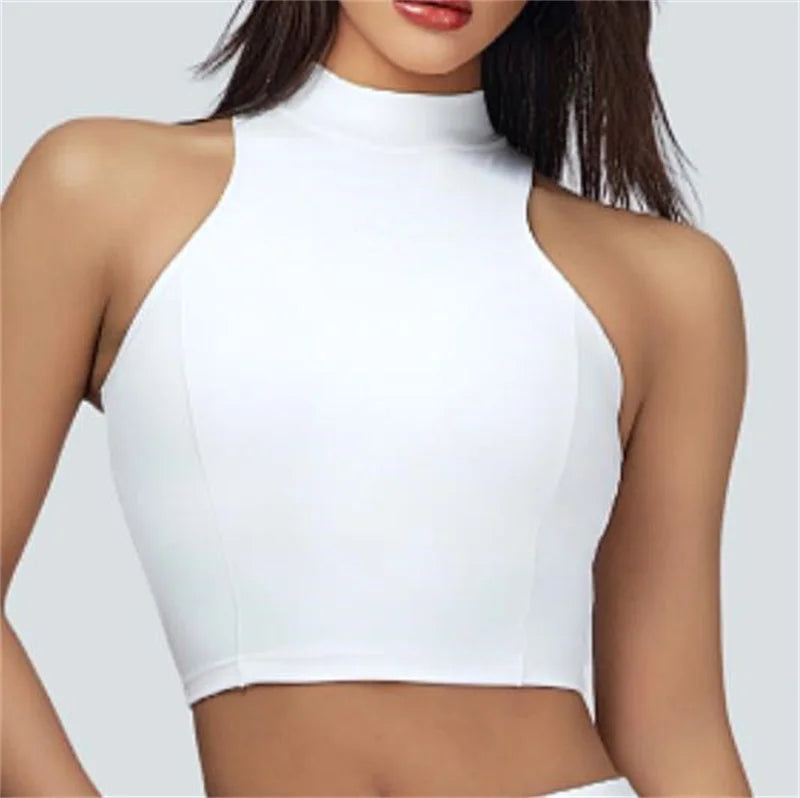 Xooie Fit white vest crop top and skort set with high neck sleeveless design