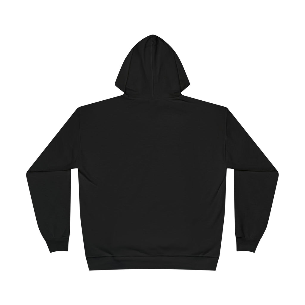 Black fleece-lined pullover hoodie, back view, no visible front graphic