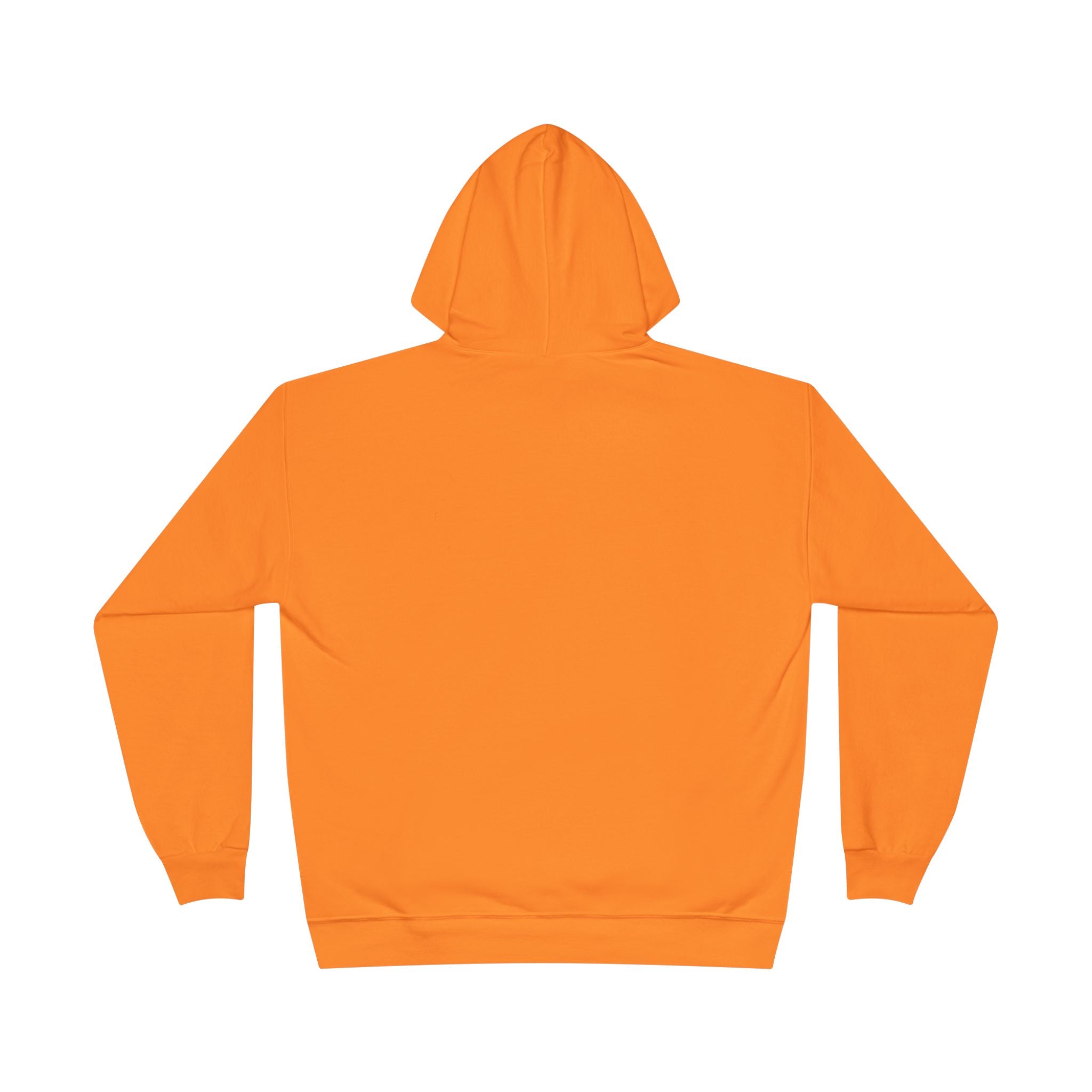 Orange fleece-lined pullover hoodie, back view with hood and no visible graphic