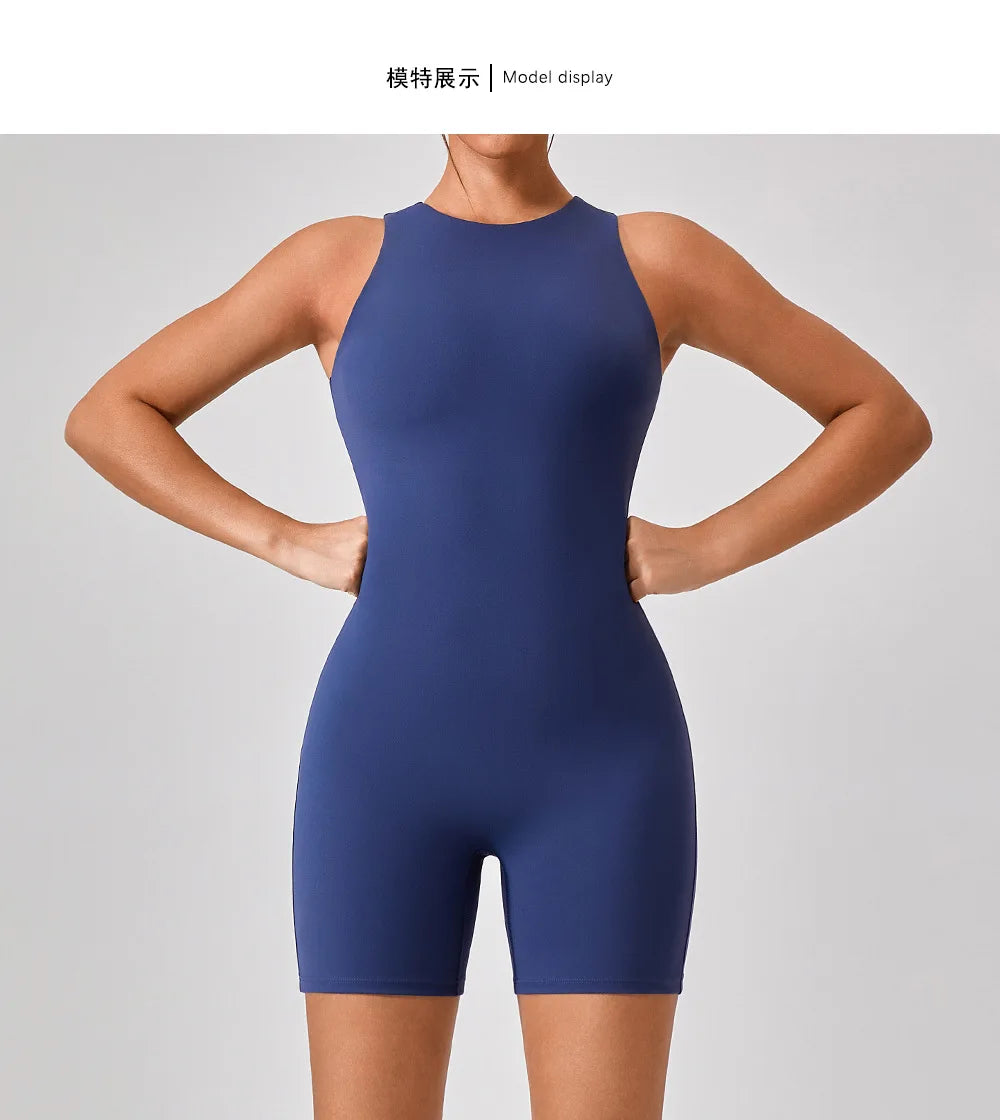 Zipper Active Romper, Royalblau, Frontansicht, ärmellos, kurzer Einteiler