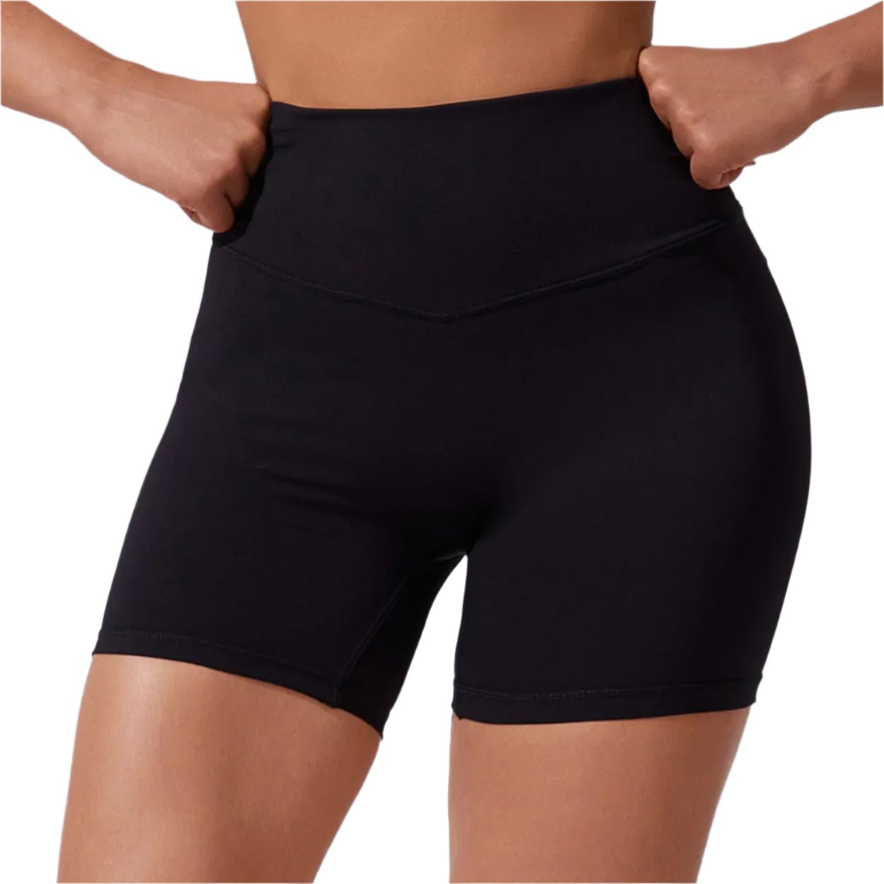 Xooie Fit women's active shorts in black with a high waistband for optimum comfort and flexibility