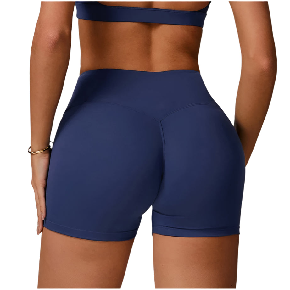 Xooie Fit navy blue women's active shorts with high waist and snug fit for workouts