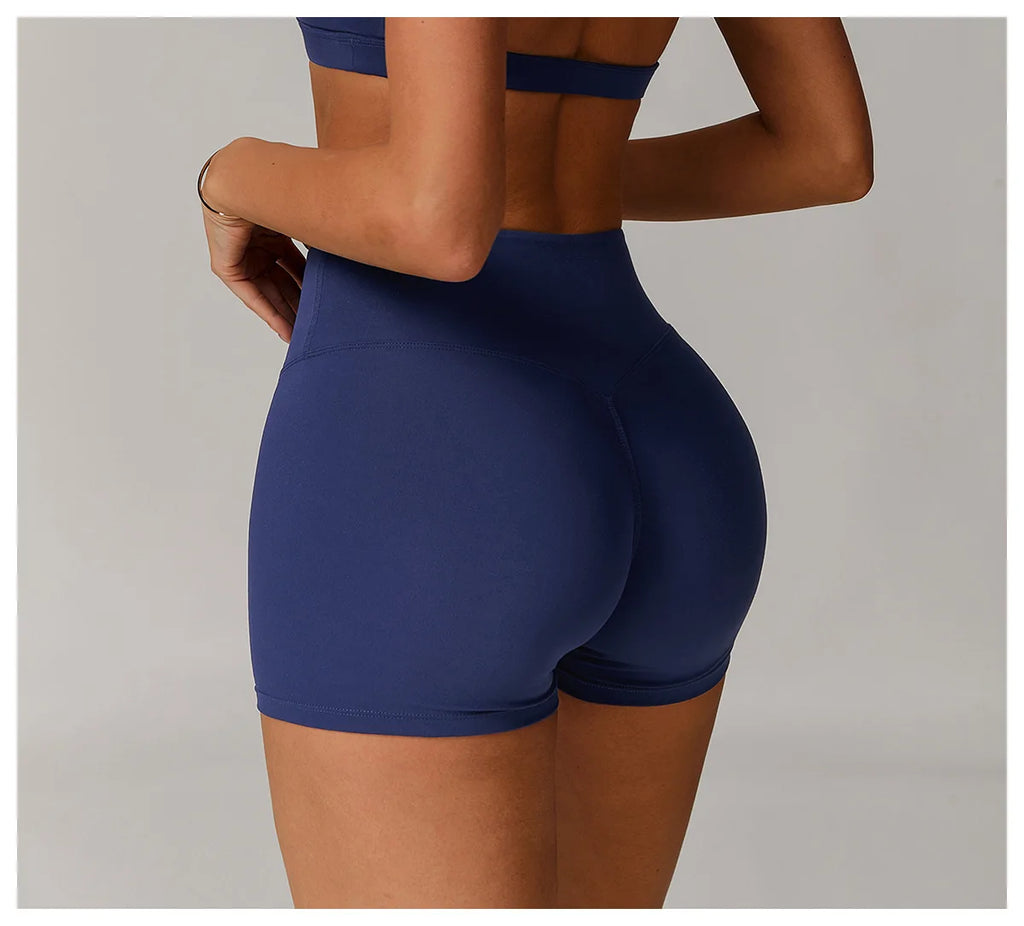 Xooie Fit navy women's active shorts with high waist and snug fit for exercise and workouts