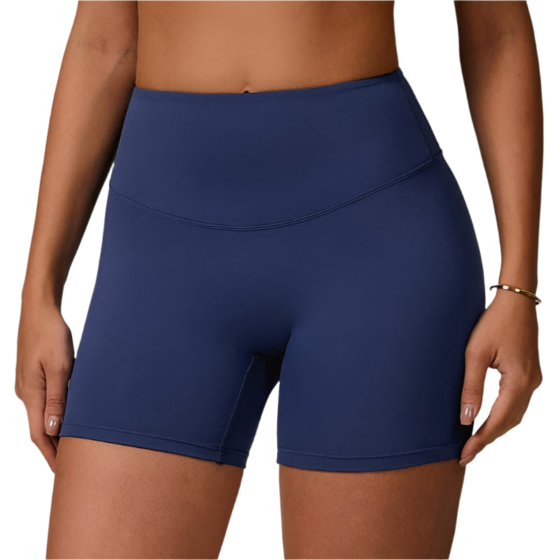 Xooie Fit women's active shorts in navy blue with high waist and comfortable fit