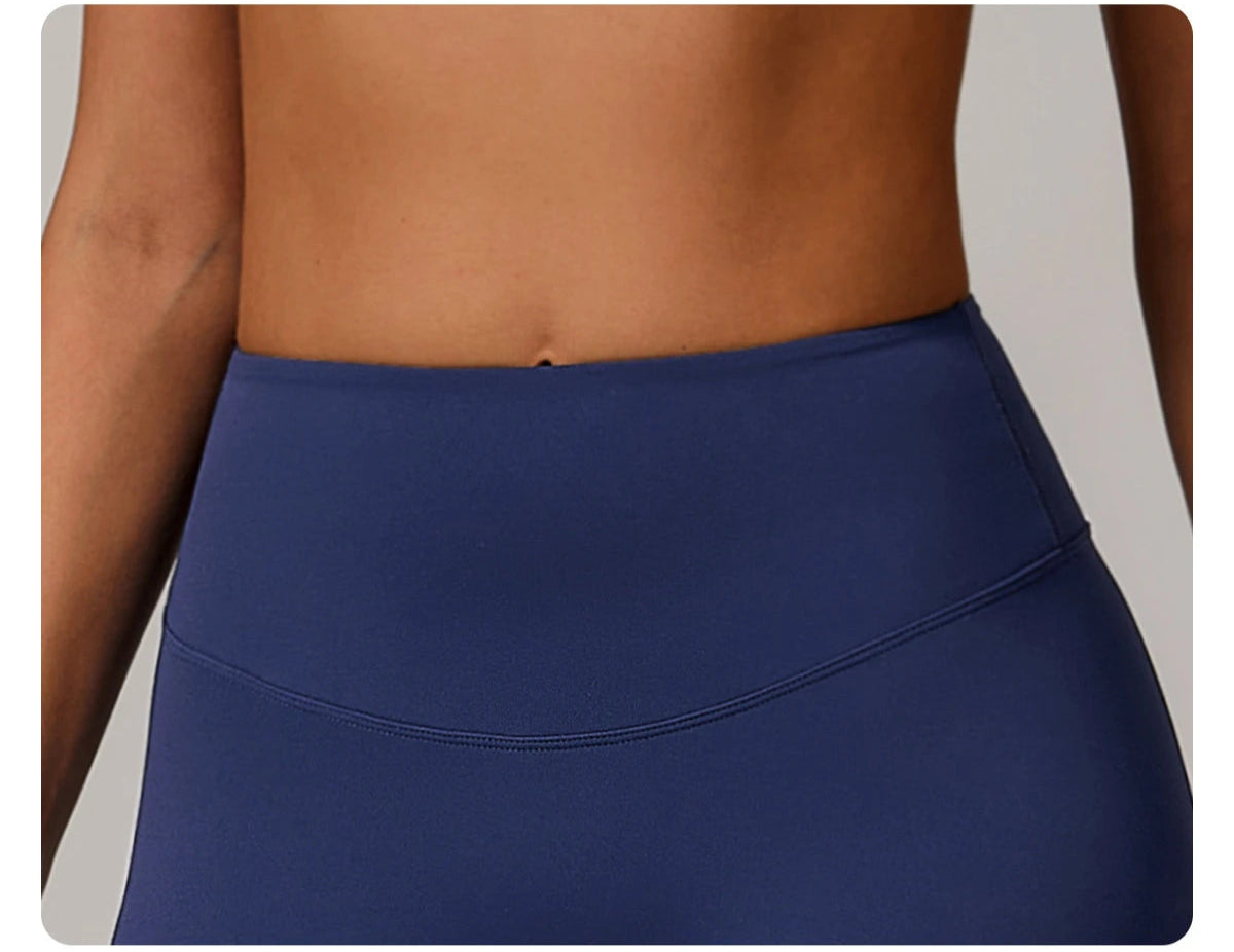Xooie Fit navy blue women's active shorts with high waistband and seam detailing