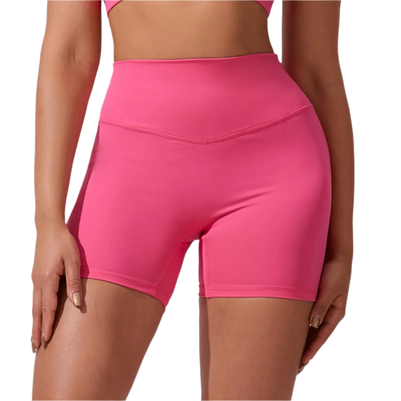 Xooie Fit women's active shorts in pink with a high waist design for comfort and mobility