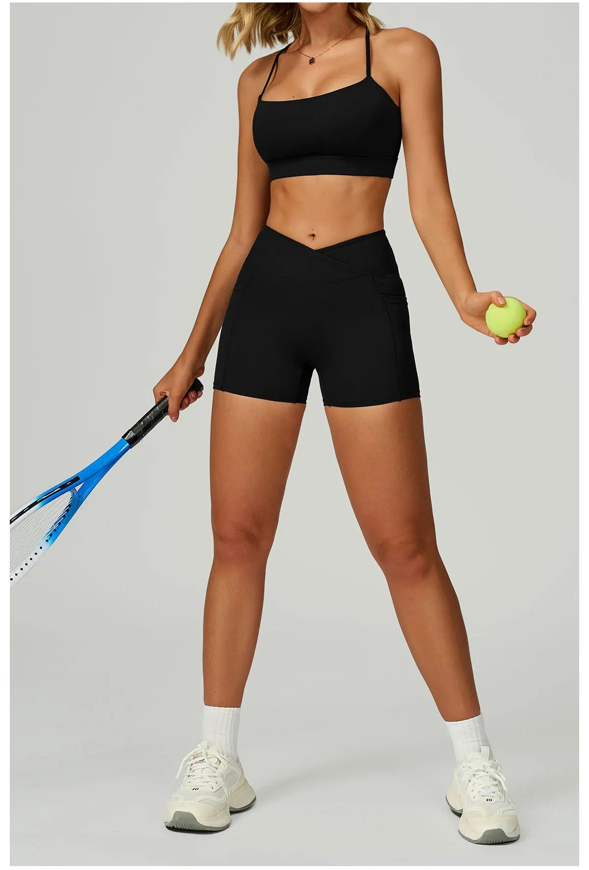 Black X-back bralette and matching shorts set