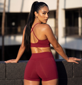 Cherry Red X-Back Bralette und Shorts-Set mit Taschen, figurbetont