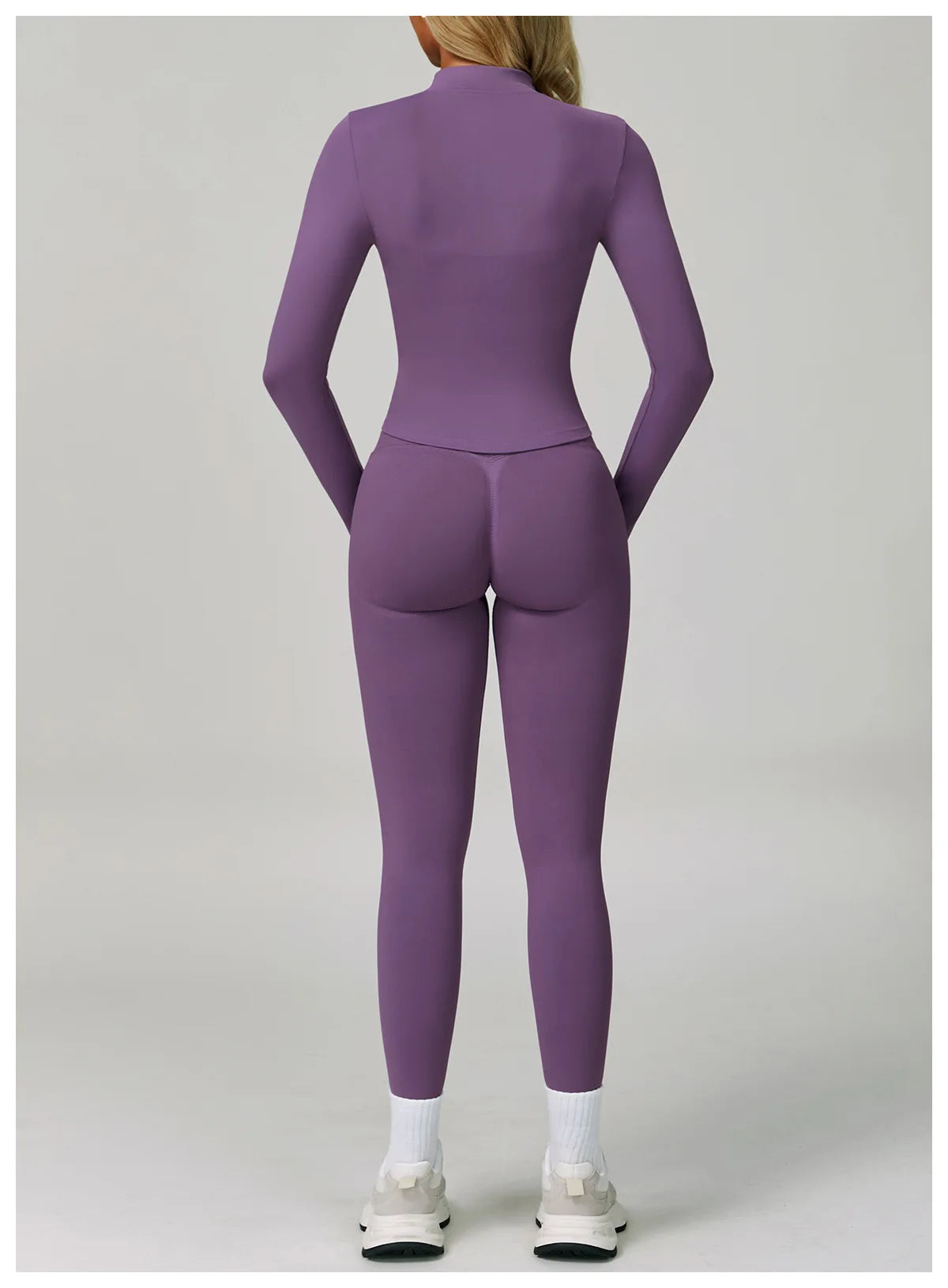 Women's activewear matching set in purple by Xooie Fit featuring a long-sleeve top and leggings