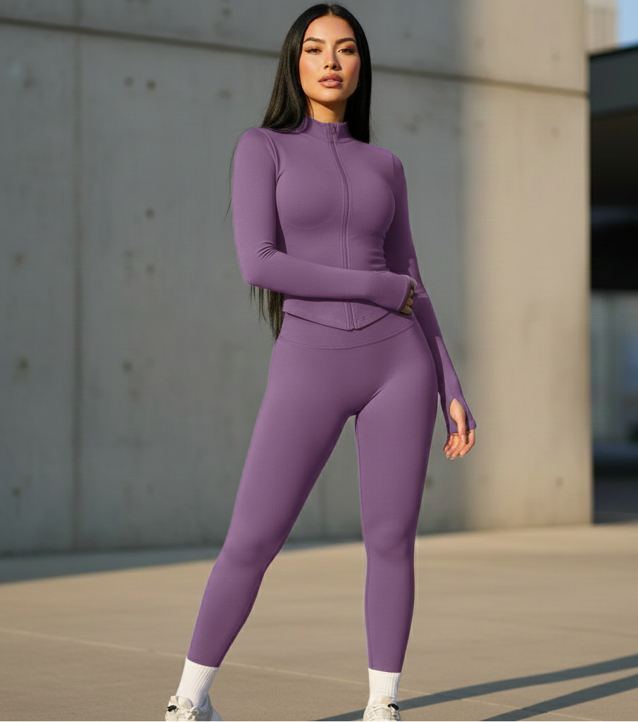 Xooie Fit women's activewear matching set in purple for stylish workouts and comfort