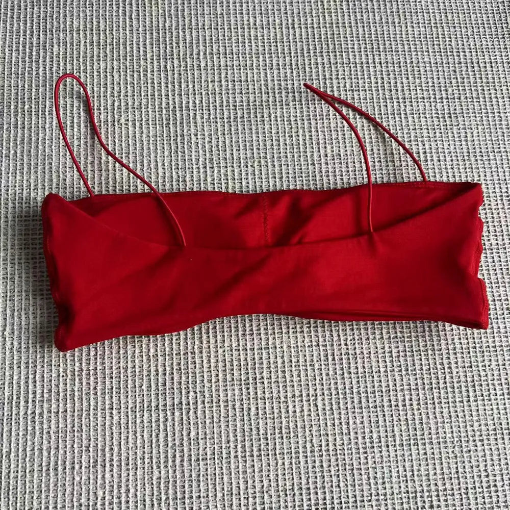 Red thin strap bra with slim spaghetti straps