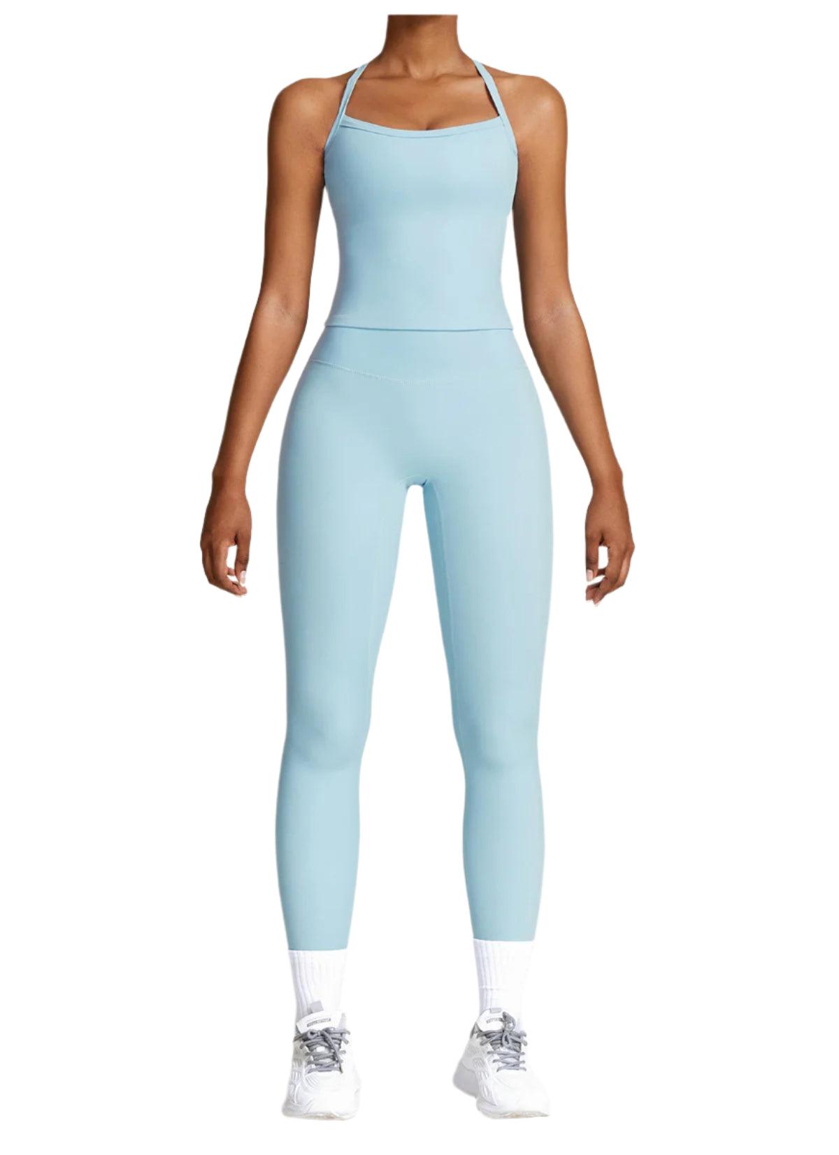 Xooie Fit women's activewear set in light blue with a fitted top and leggings for workouts