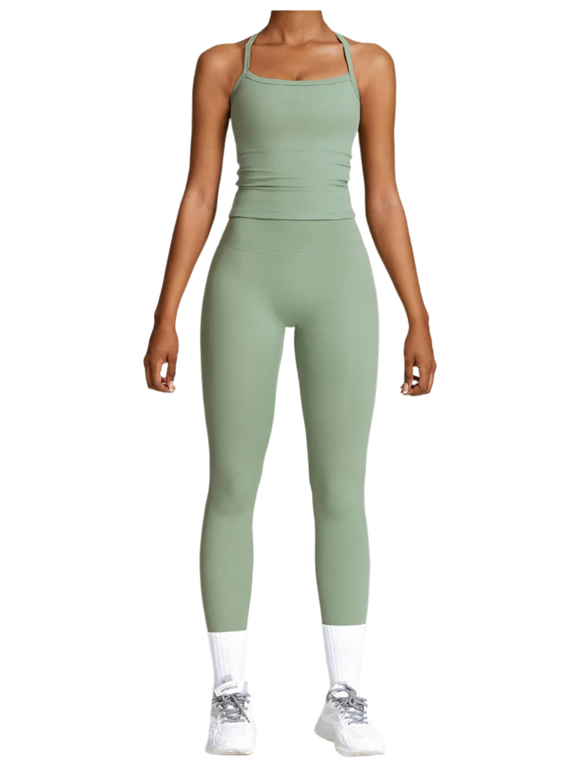 Xooie Fit women's activewear set in green featuring a cropped top and high-waisted leggings