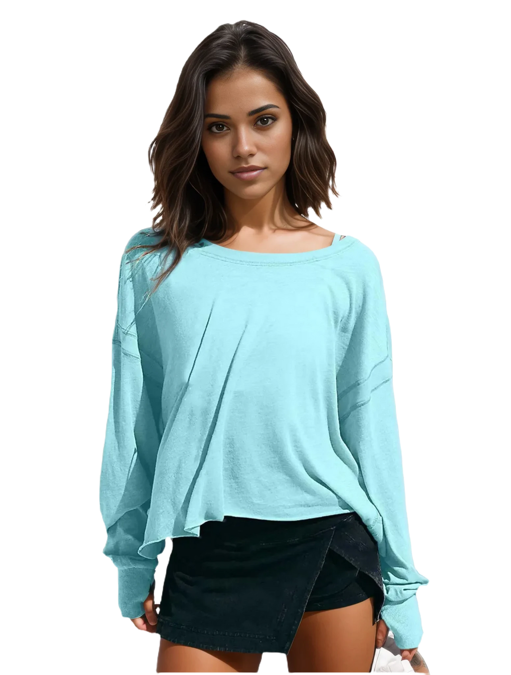 Xooie Fit women's backless workout top in light blue with long sleeves and a cropped design