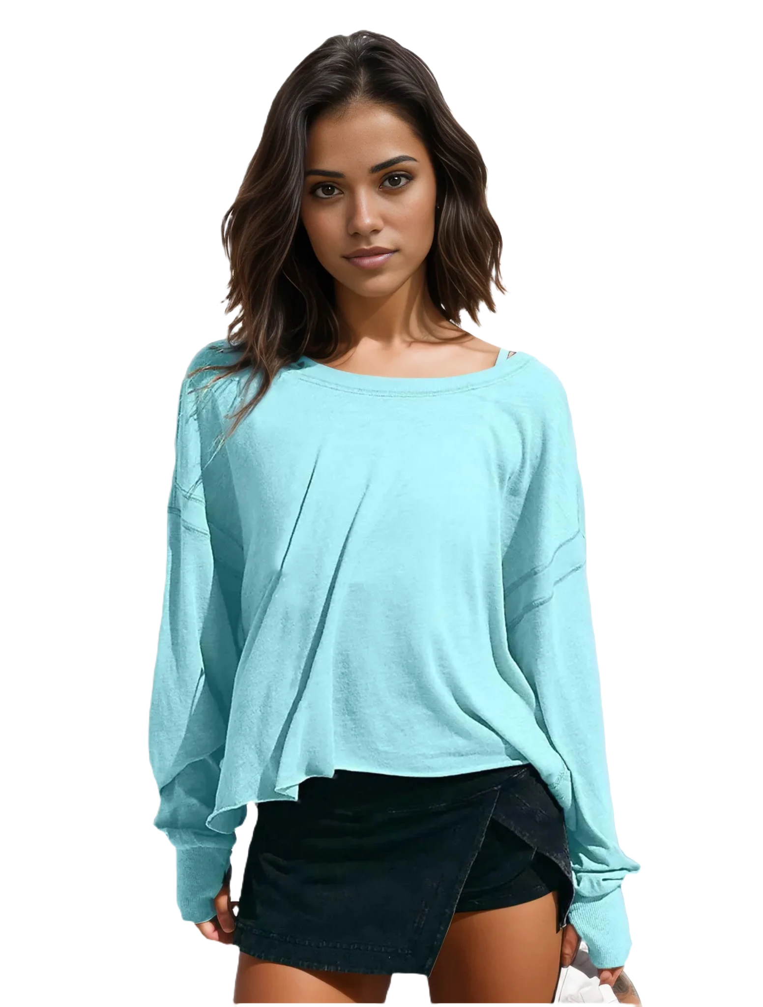 Xooie Fit women's backless workout top in light blue with long sleeves and a cropped design