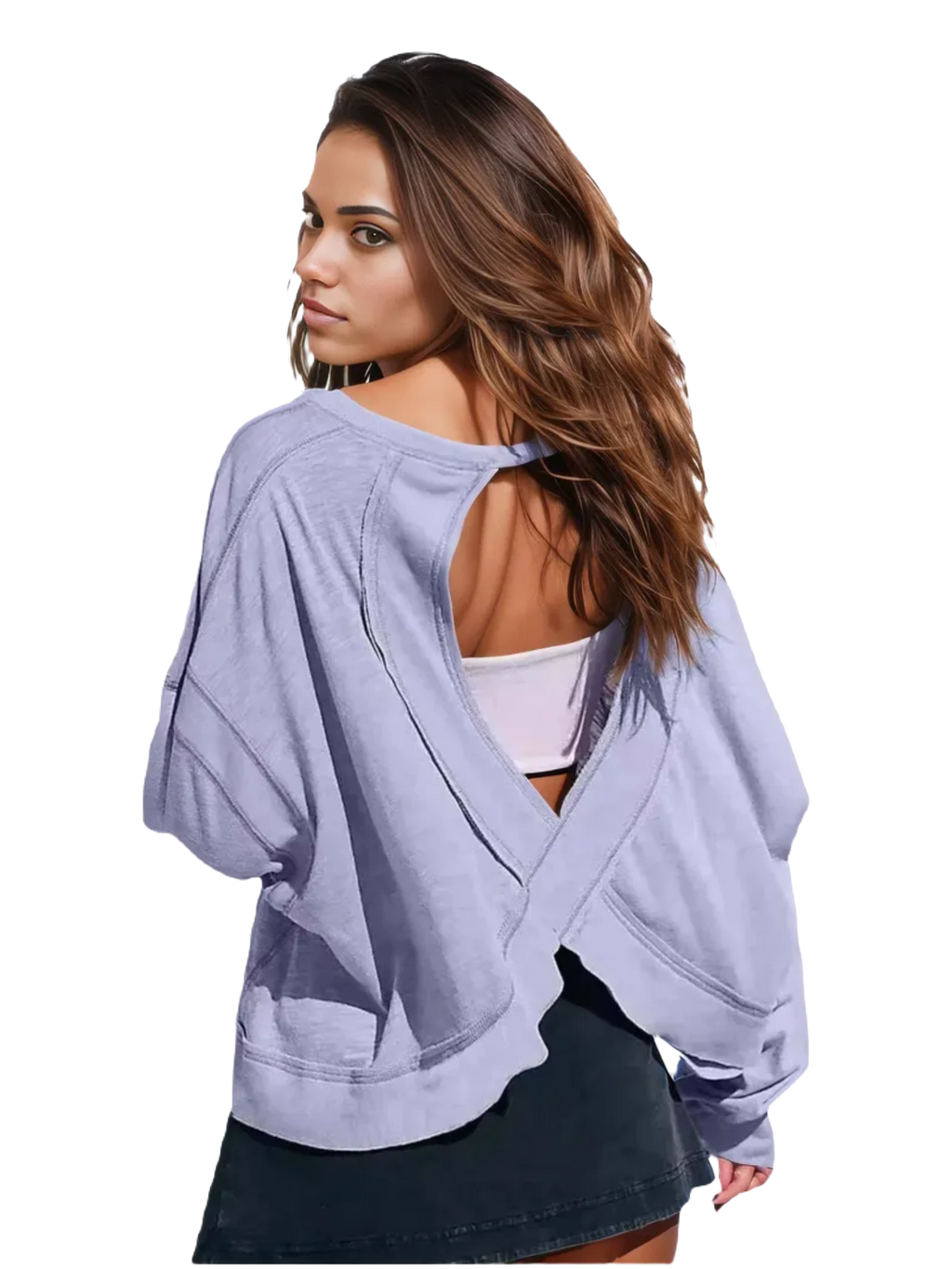 Xooie Fit women's backless workout top in lavender with stylish open back design