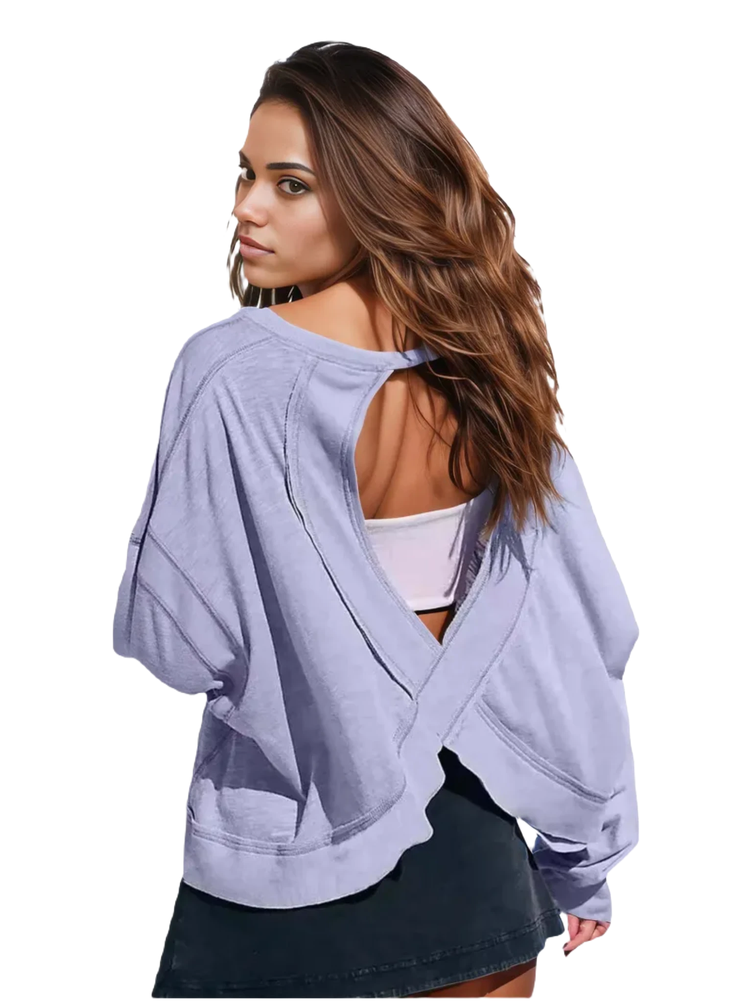 Xooie Fit women's backless workout top in lavender with stylish open back design