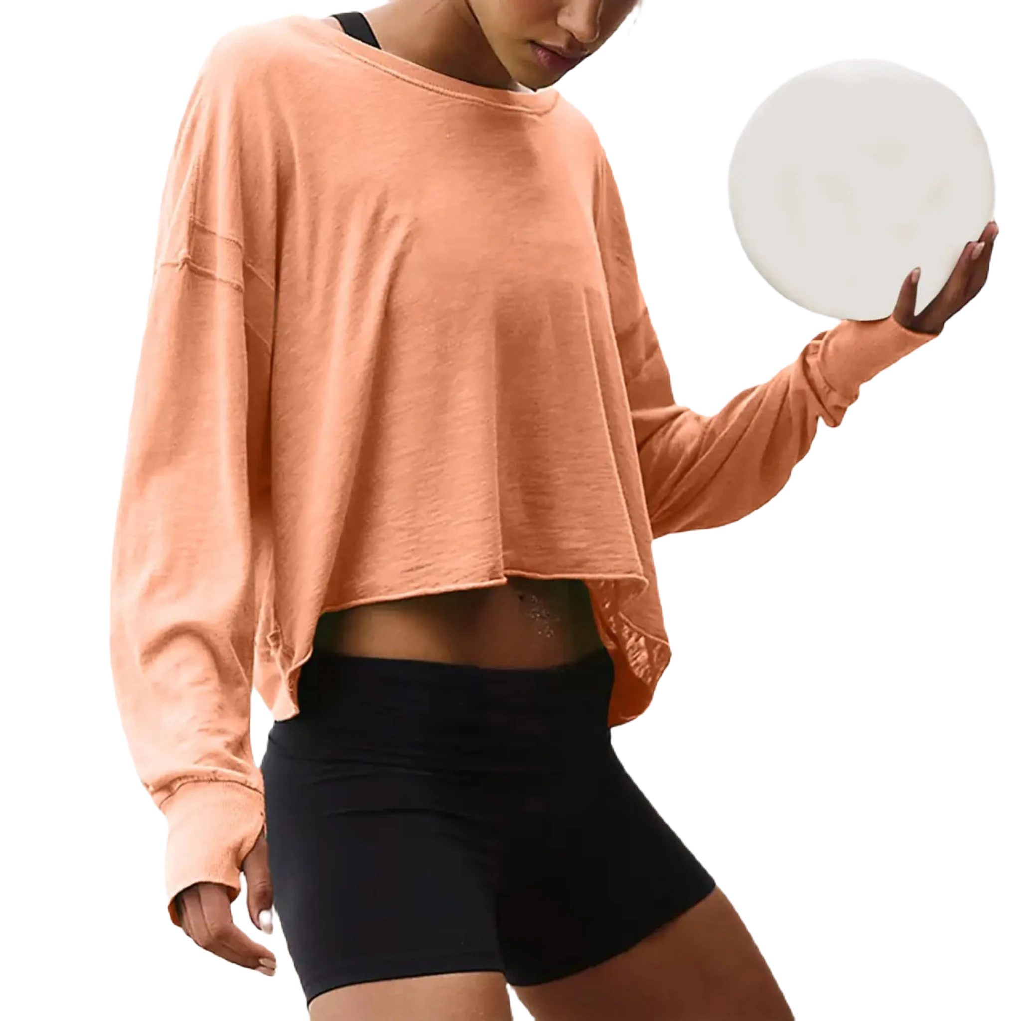 Xooie Fit women's backless workout top in coral with long sleeves and cropped design