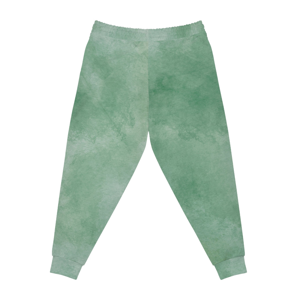 Eucalyptus Mist watercolor jogger pants with elastic waistband and cuffed hem