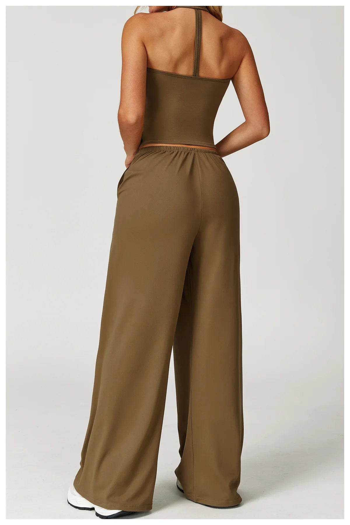 Xooie Fit women's baggy workout pants in olive green with a comfortable, loose fit for exercising
