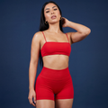 Thin-strap sports bra and active shorts set, red