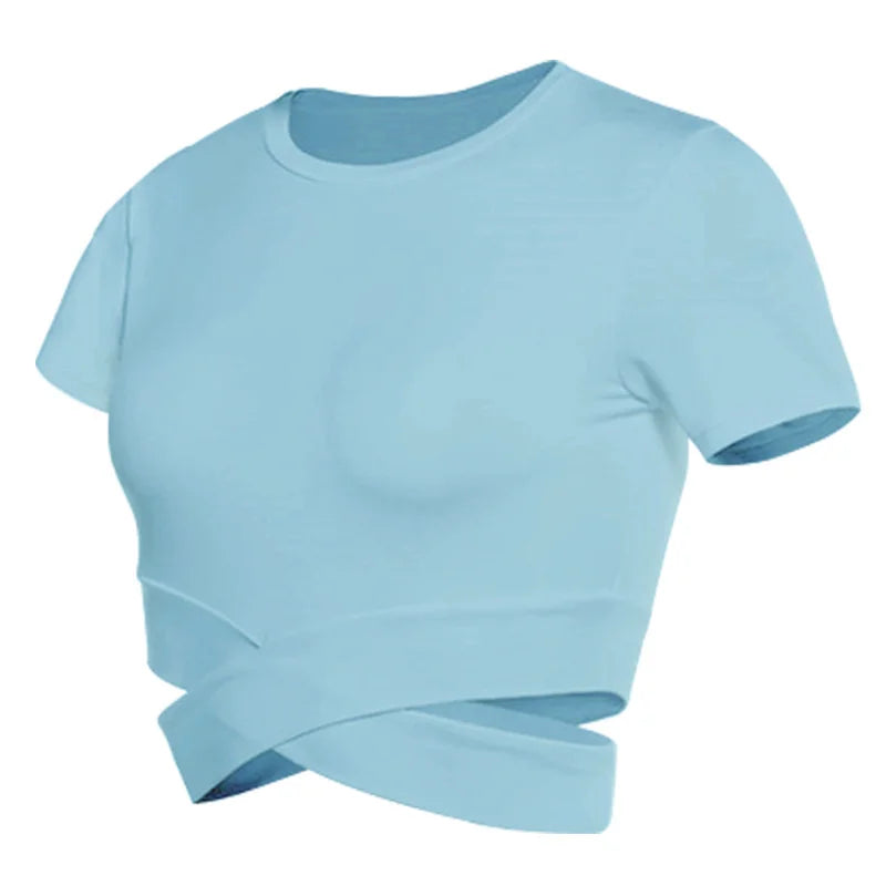 Light Blue Xooie Fit Women's Criss-Cross Crop Top for Comfortable and Stylish Outfits