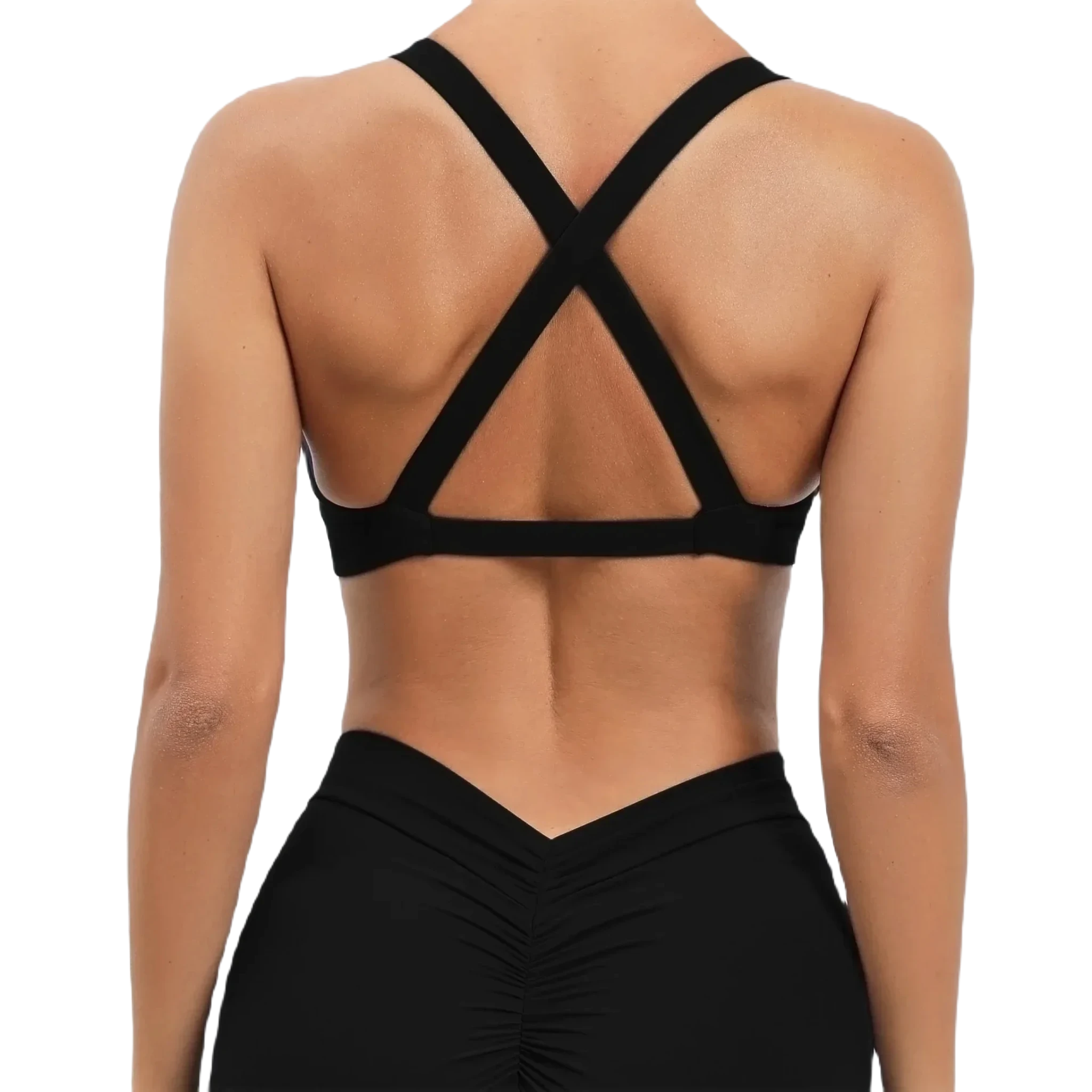 Xooie Fit women’s fitness bralette with stylish twist design and adjustable crisscross straps