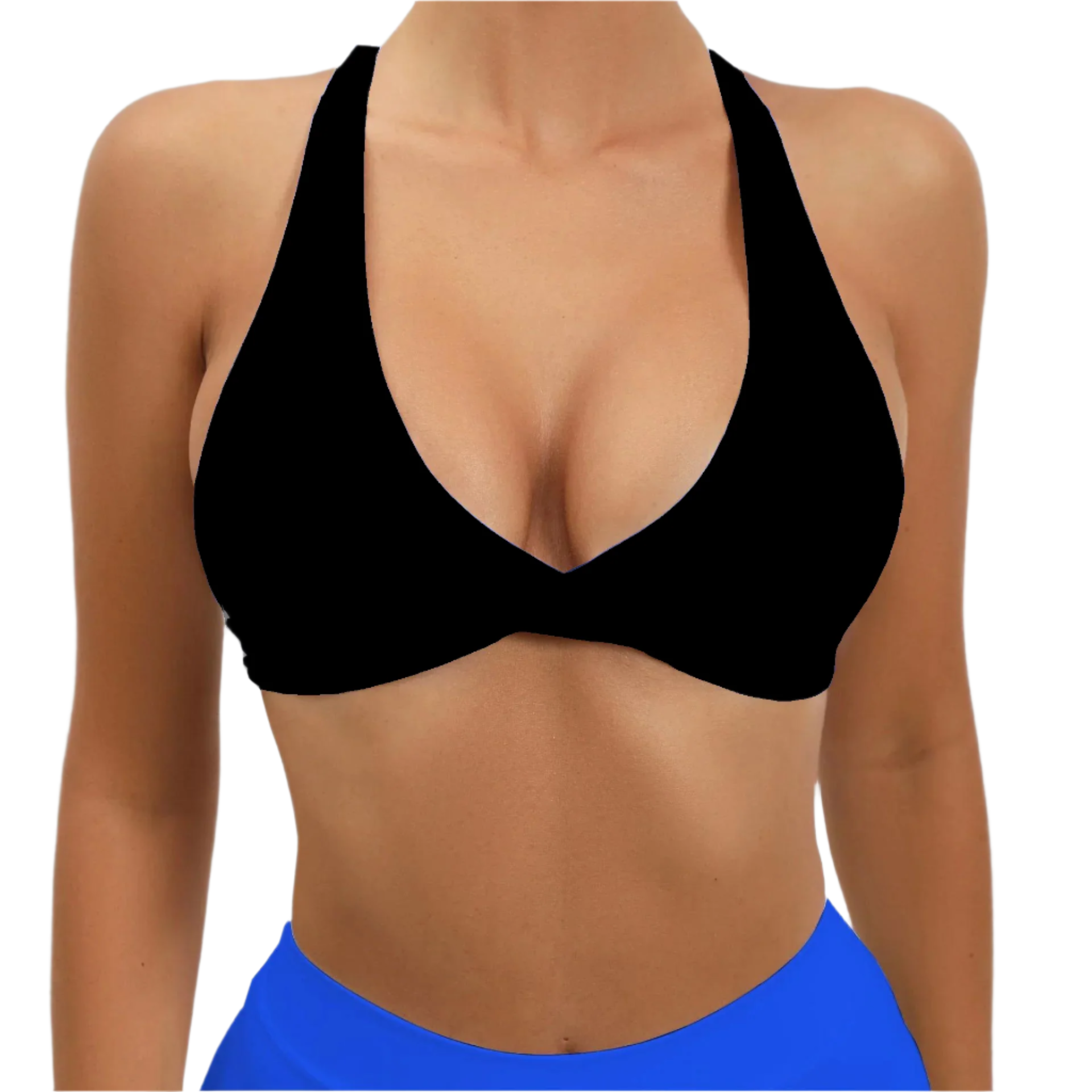 Xooie Fit women's fitness bralette in black with a stylish twist bra design for active women
