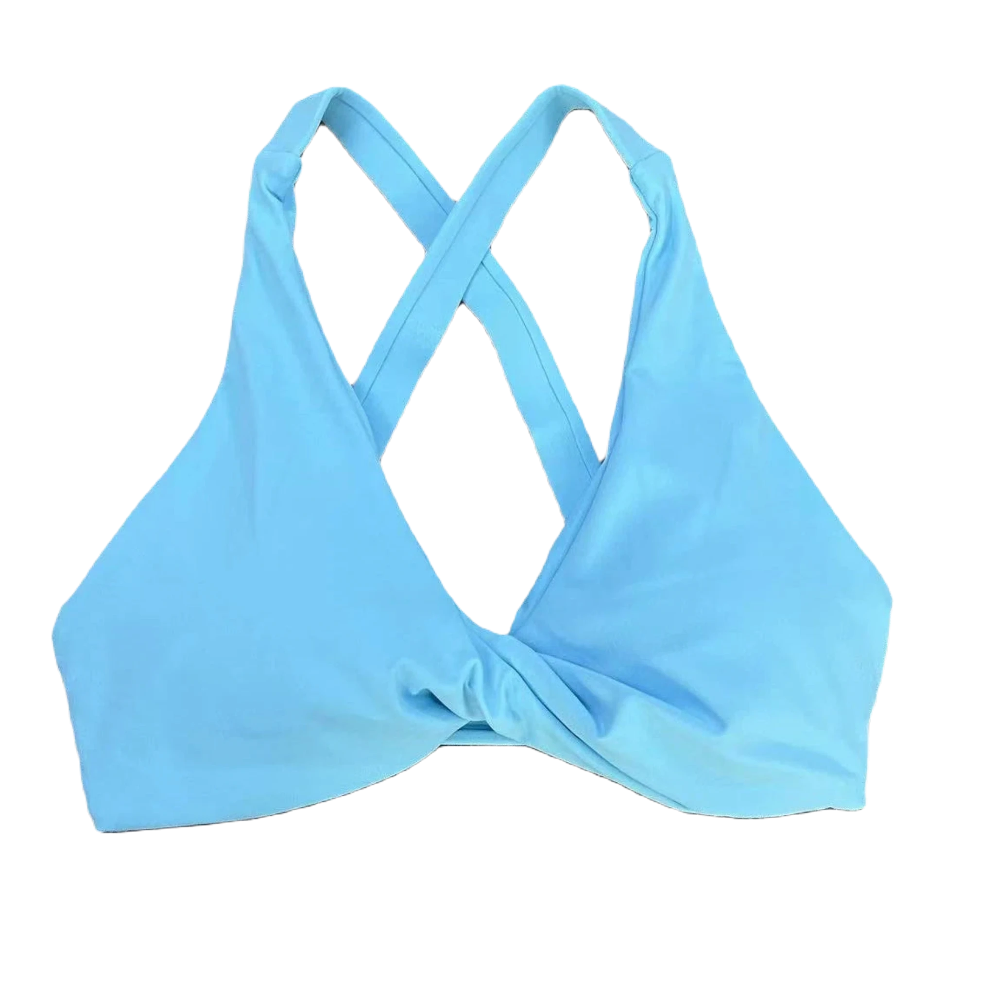 Xooie Fit women's fitness bralette with a stylish twist bra design and crisscross back straps blue