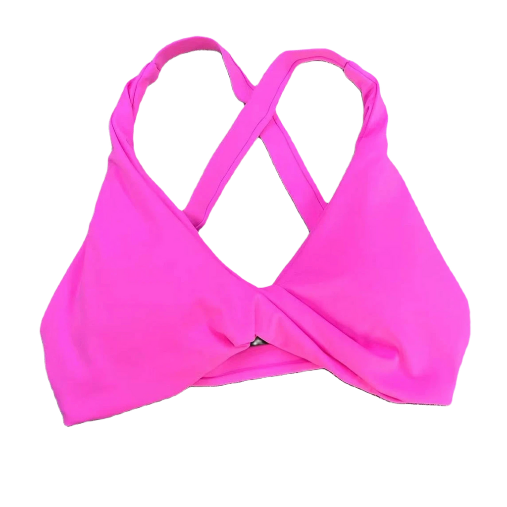 Xooie Fit women's fitness bralette with a stylish twist bra design and crisscross back straps hot pink