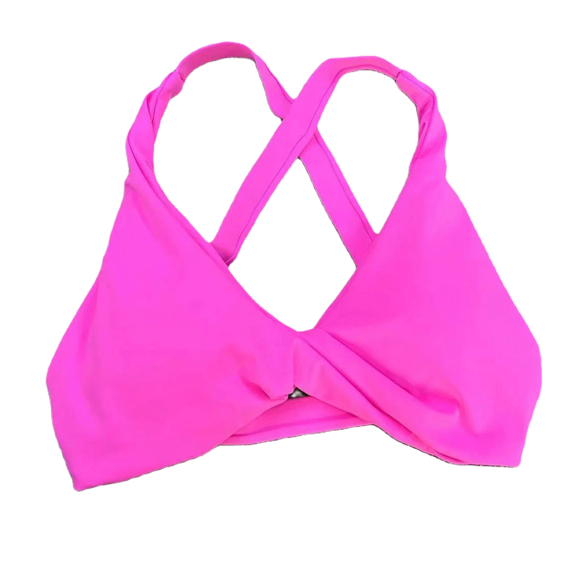 Xooie Fit women's fitness bralette with a stylish twist bra design and crisscross back straps hot pink