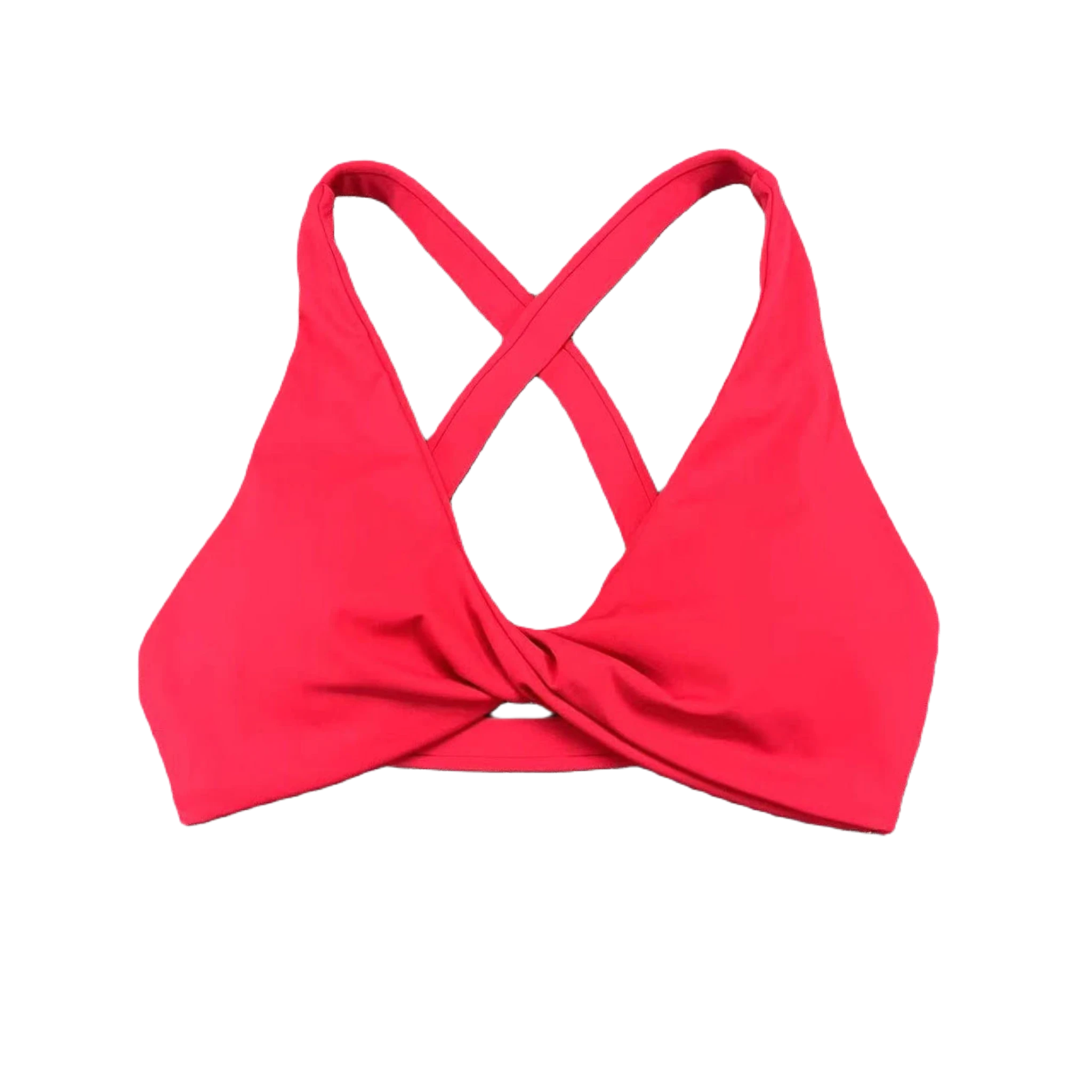 Xooie Fit women's fitness bralette with a stylish twist bra design and crisscross back straps red front