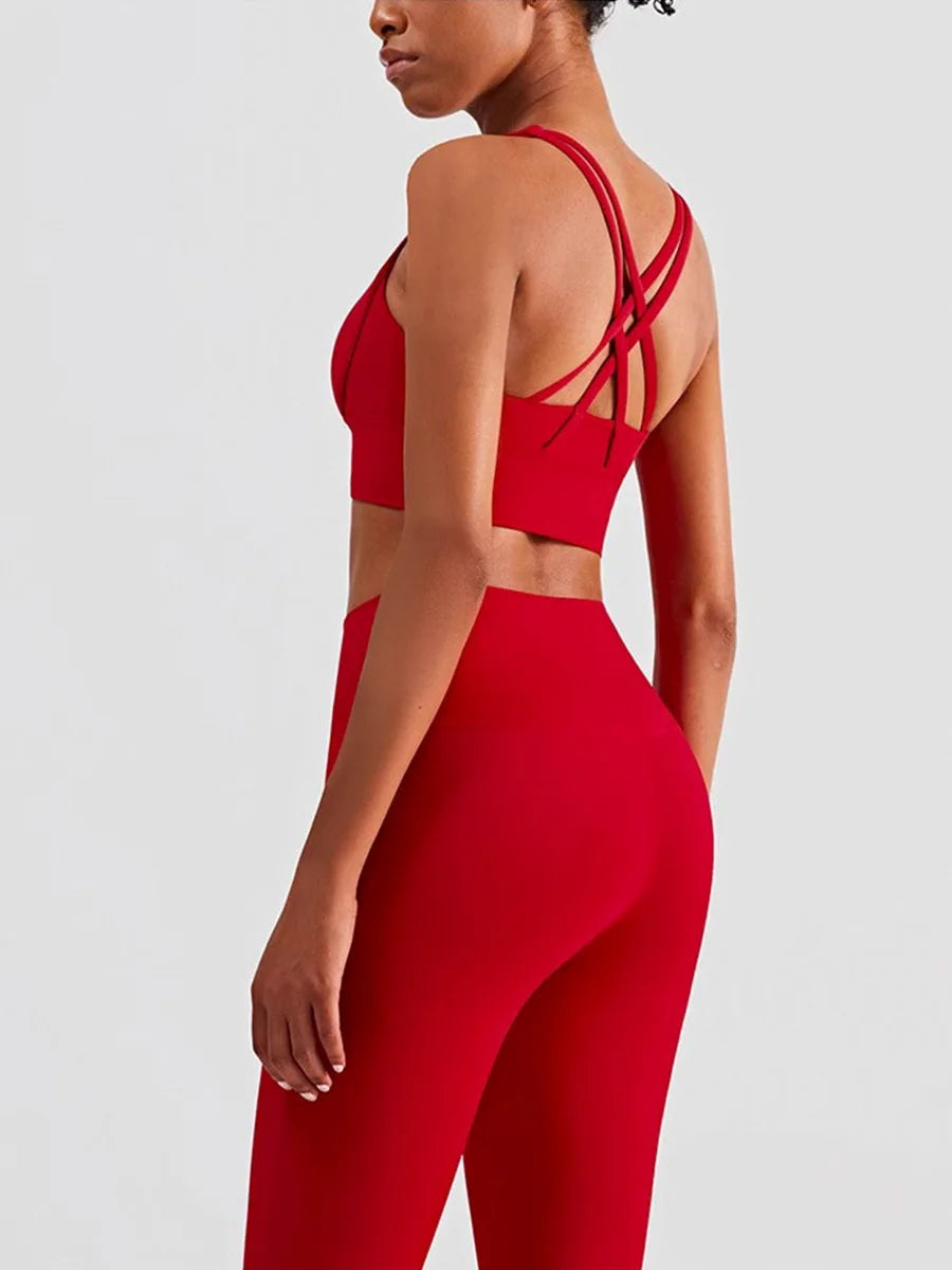 Xooie Fit Women's Fitness Clothing Set in Red with Stylish Strappy Back Design