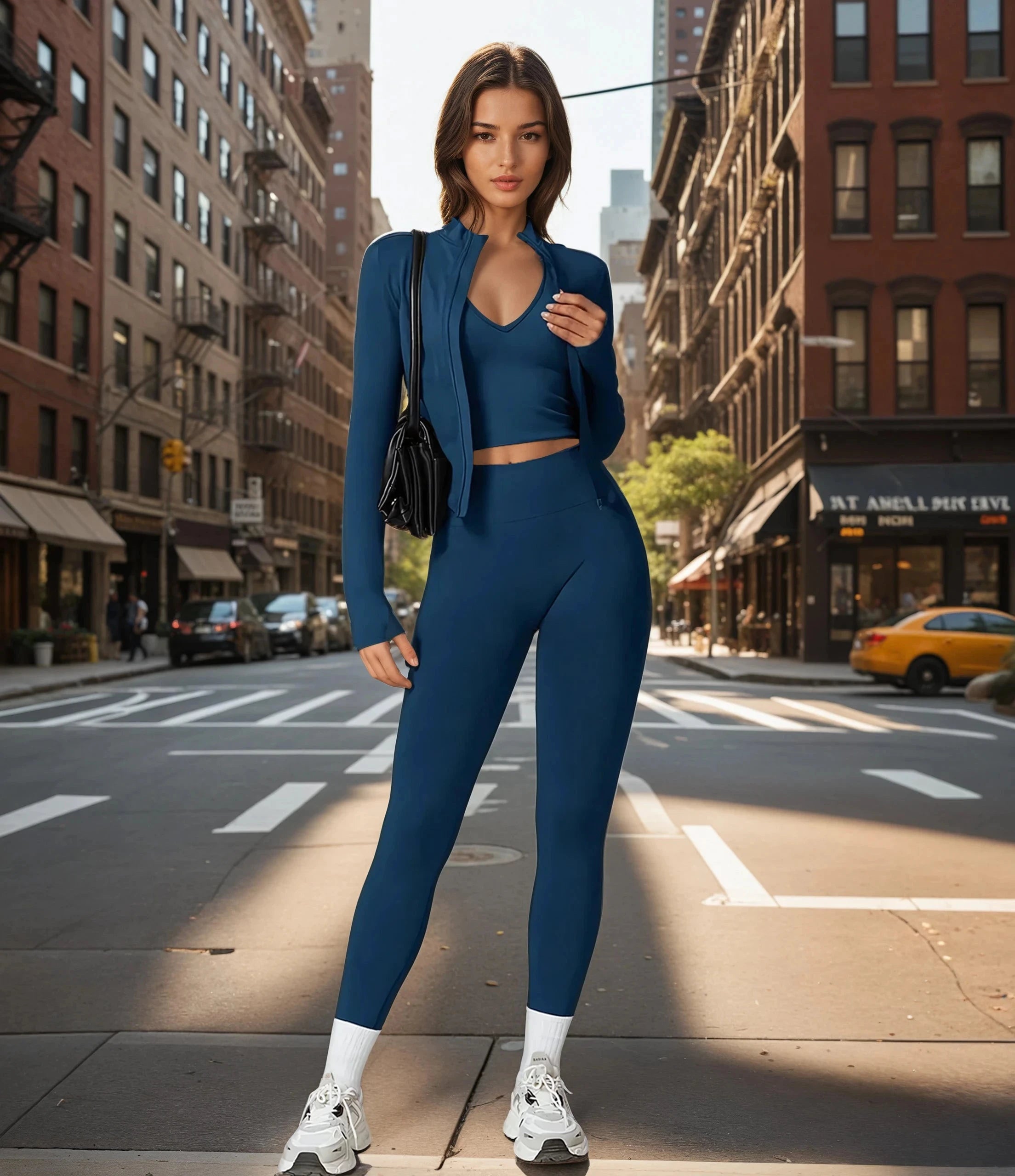 Xooie Fit women's fitness matching set in navy blue for stylish workouts and casual outings