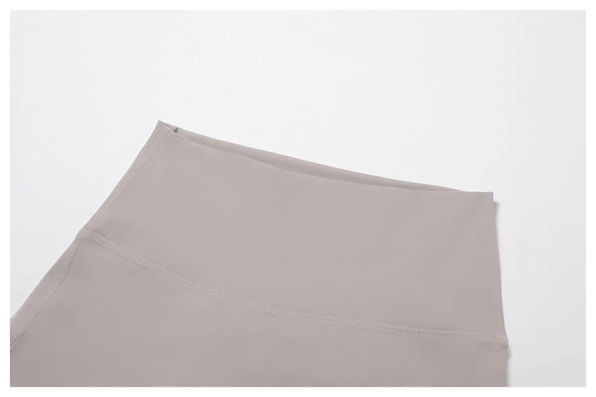 Close-up of taupe high-waisted leggings from Xooie Fit women's fitness matching set