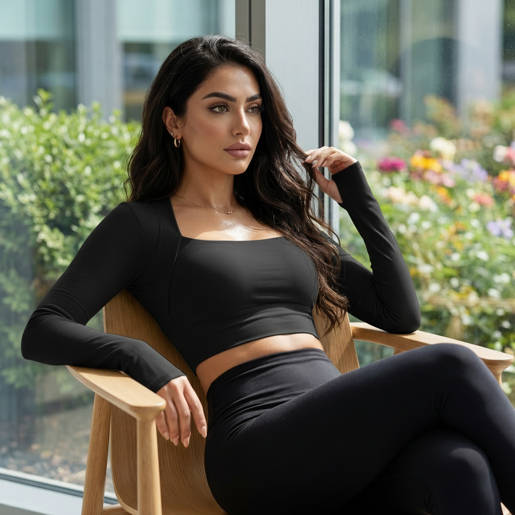 Xooie Fit women's fitted activewear top in black, perfect for workouts and everyday wear