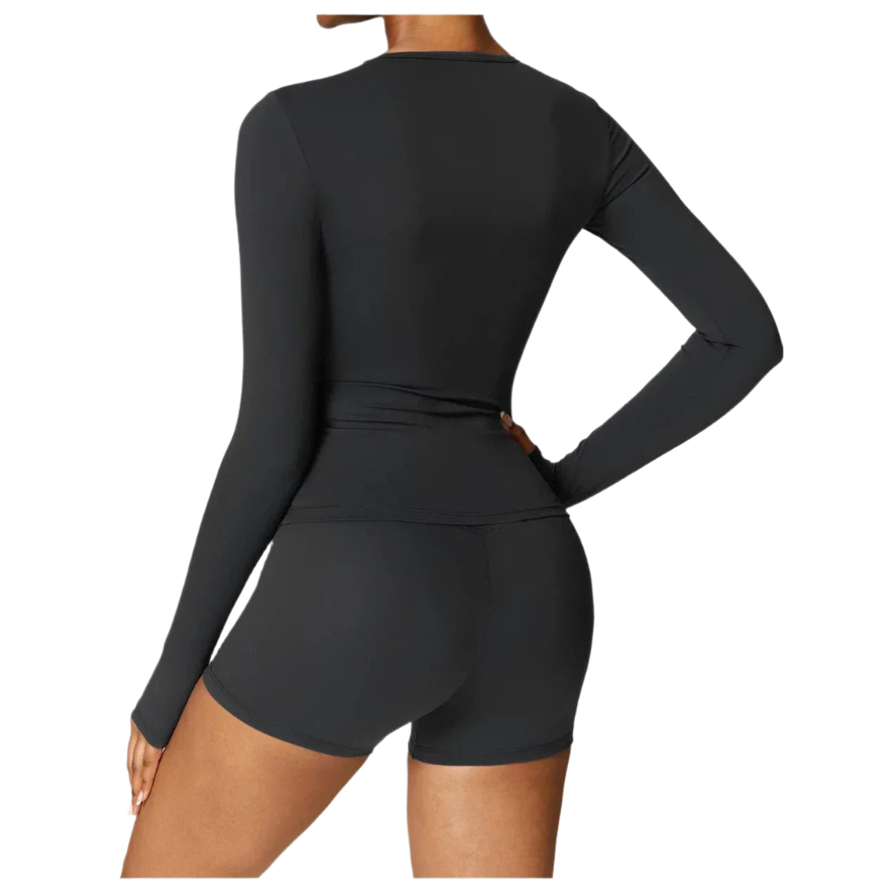 Xooie Fit women's fitted long sleeve tee in black, perfect for workouts and casual wear