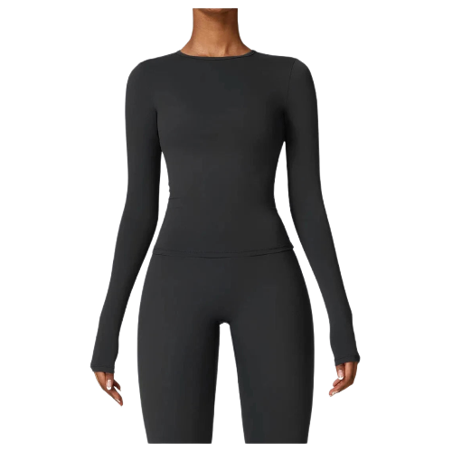 Xooie Fit women's fitted long sleeve tee in black for comfortable and stylish layering