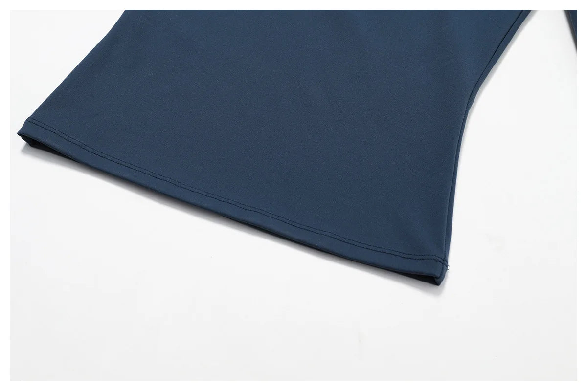 Xooie Fit women's fitted long sleeve tee in dark blue with a sleek, modern design