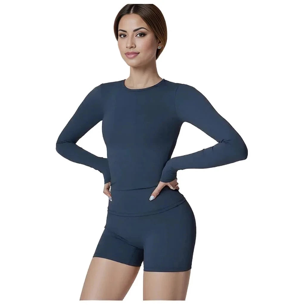 Xooie Fit women's fitted long sleeve tee in dark blue for comfortable and stylish workouts