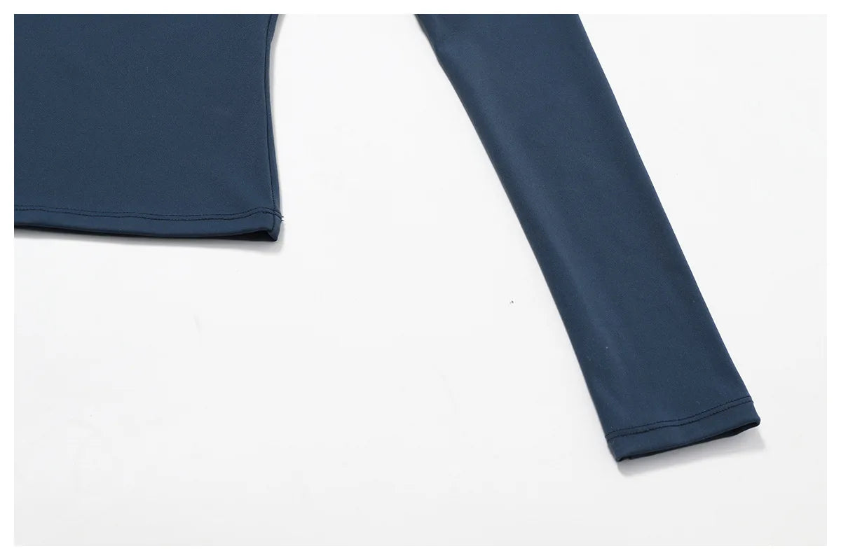 Xooie Fit women's fitted long sleeve tee in dark blue with a sleek and modern design