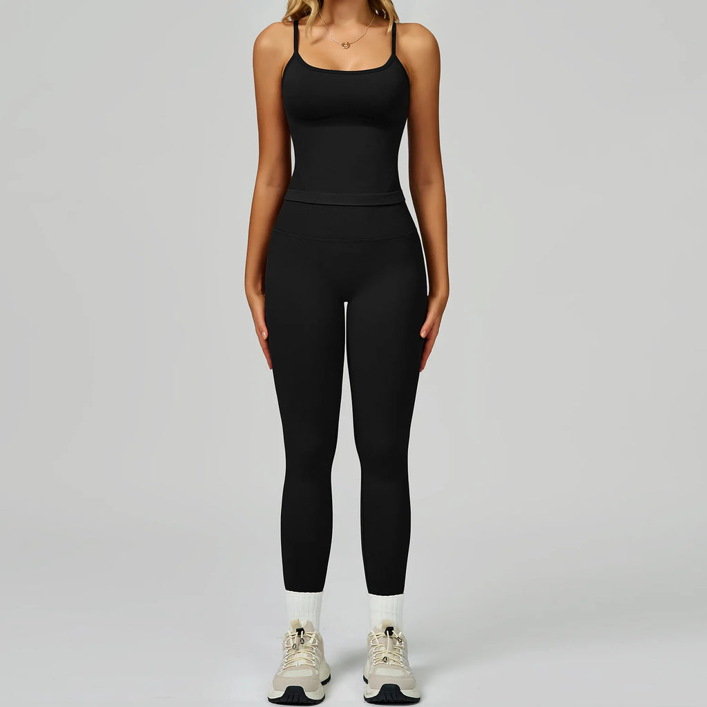 Xooie Fit women's fitted tank top and leggings set in black, perfect for workouts and casual wear