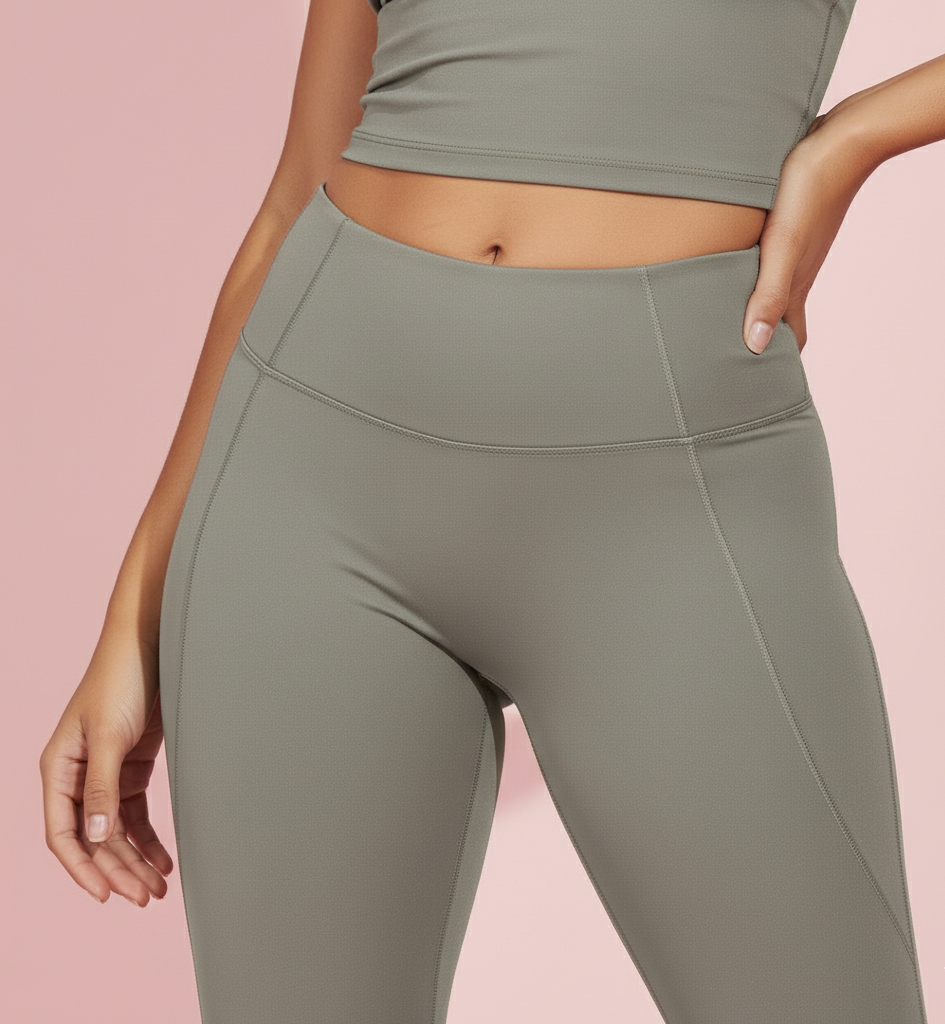 Xooie Fit women's flared fitness set in soft green, featuring a stylish cropped top and high-waisted leggings