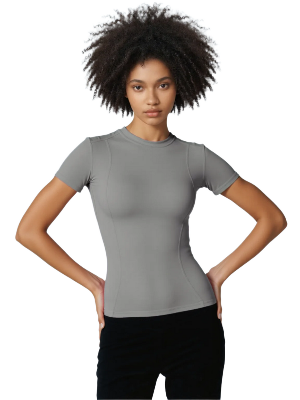 Xooie Fit women's high intensity fitted shirt in gray, perfect for active workouts and stylish performance.