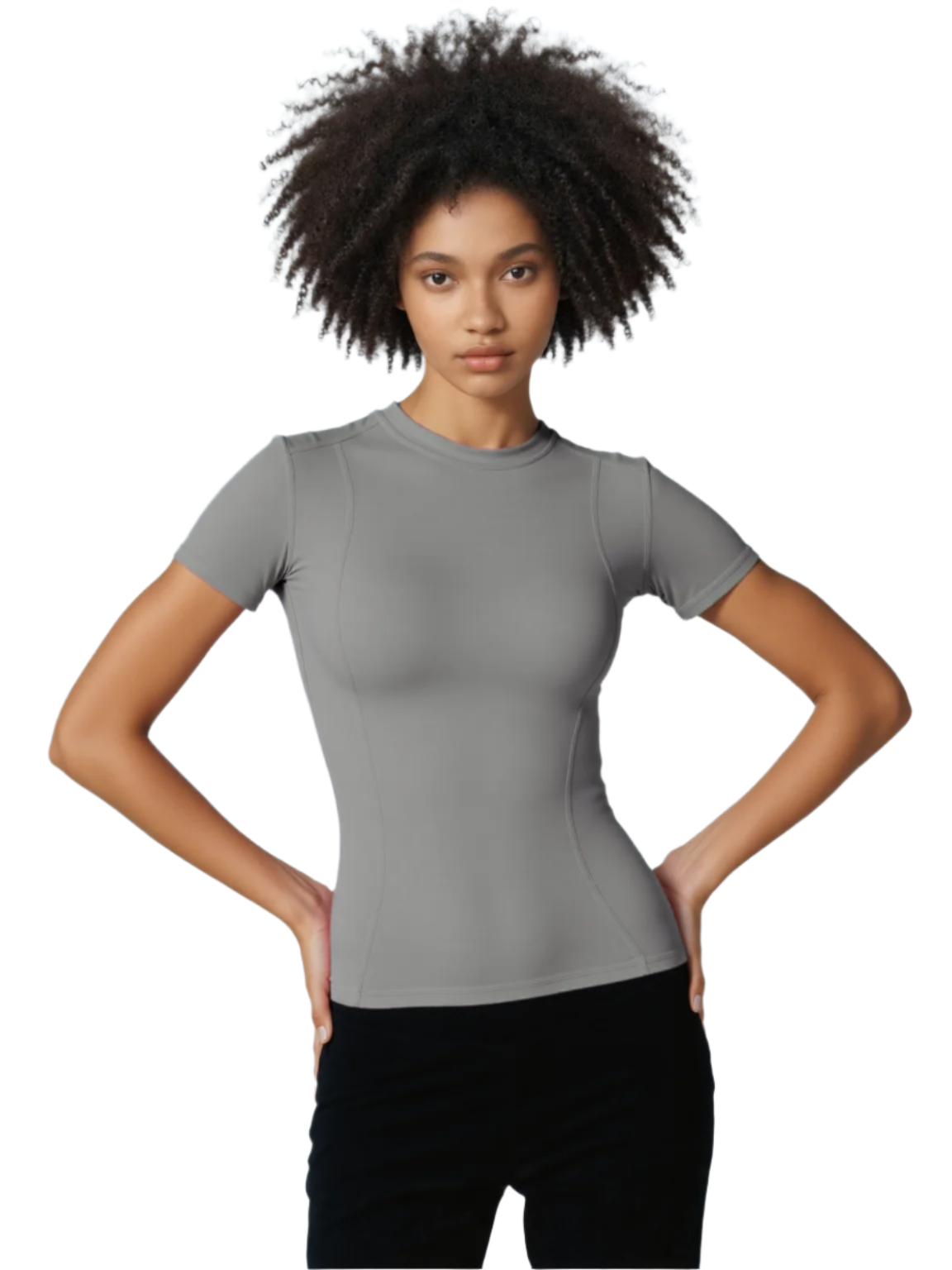 Xooie Fit women's high intensity fitted shirt in gray, perfect for active workouts and stylish performance.